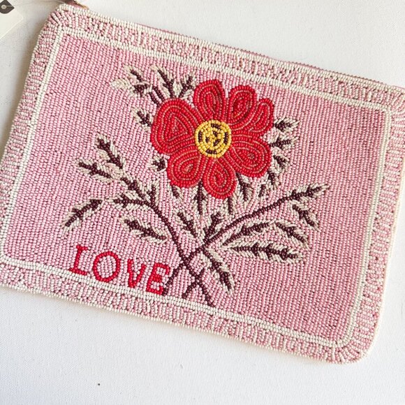 Fiona Beaded Flat Pouch Garden Party Edition Pink Floral - Picture 2 of 4